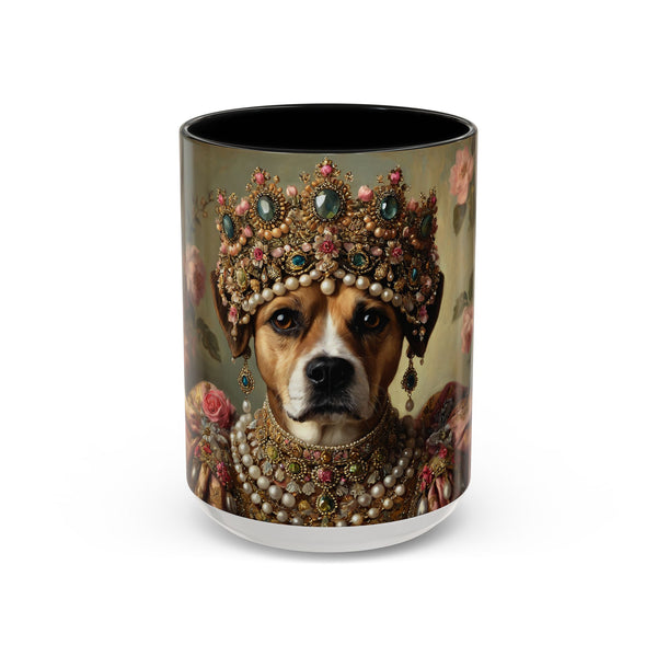 Custom dog queen mug with jeweled crown and pearls