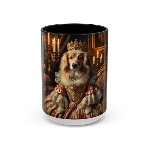 Custom candlelit queen dog mug with crown and pearls