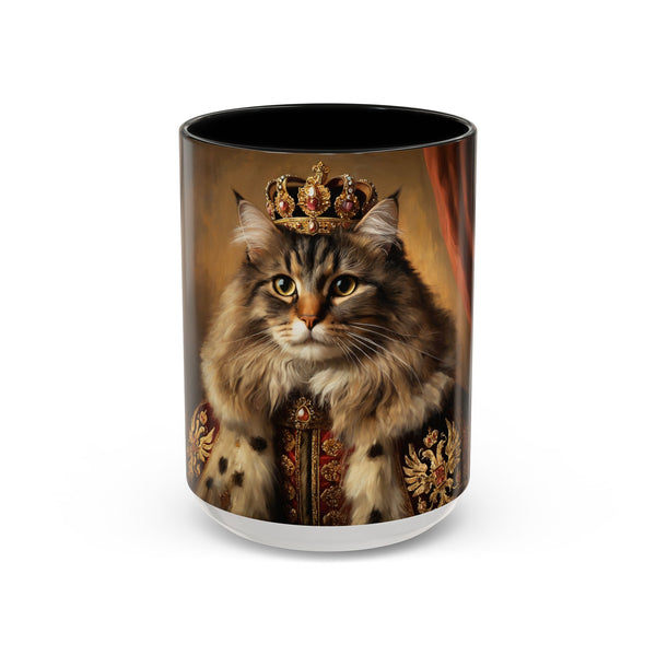 Custom tabby cat king mug with golden crown