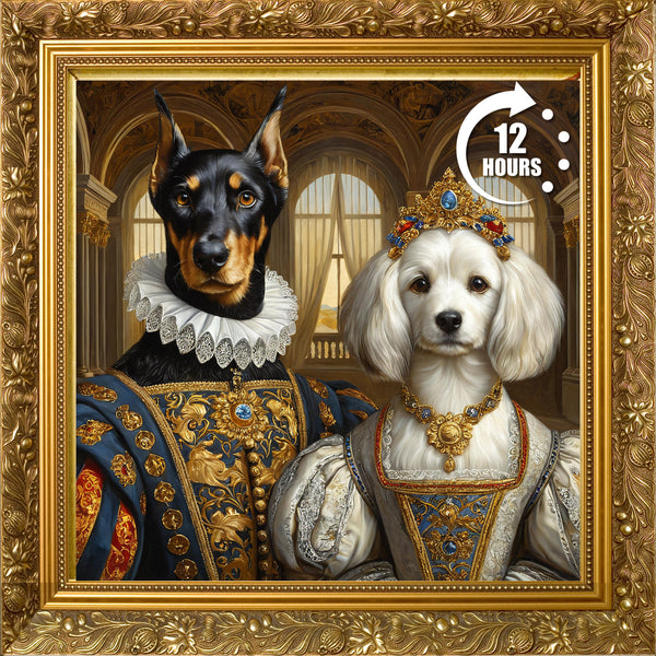 Custom Renaissance Pet Portrait: Royal Dog and Cat Painting