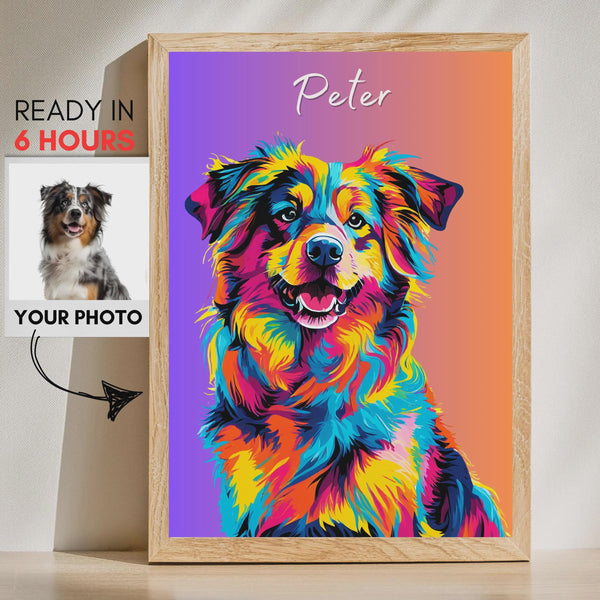 Custom Pop Art Dog Portrait Print – Personalized Pet Wall Art with Name