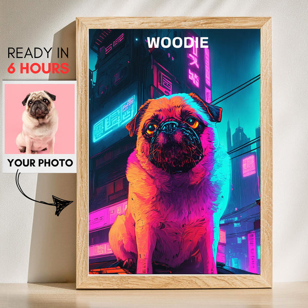 Cyberpunk Pet Portrait: Custom Neon Dog Art, Unique Dog Lover Gift
