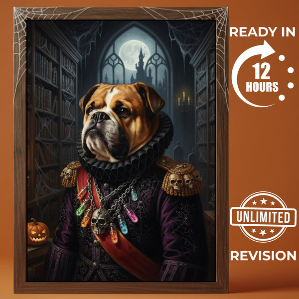 Custom Halloween Dog Portrait Canvas – Personalized Gothic Pet Artwork, Spooky Gift for Pet Lovers