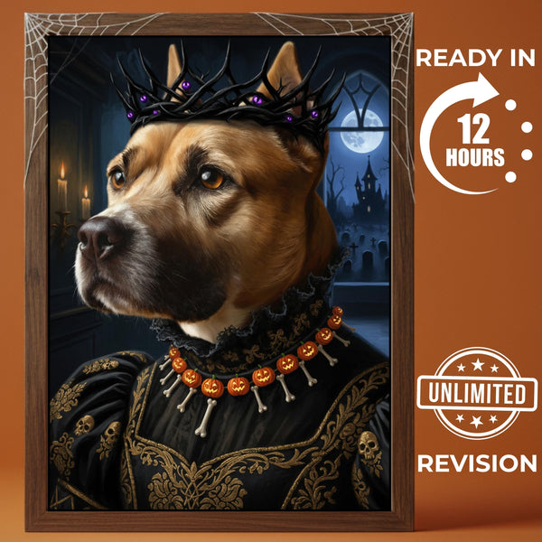 Custom Royal Pet Portrait: Spooky Halloween Gothic Art Gift