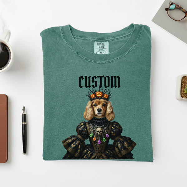 Comfort Colors Custom Dog Shirt, Custom Halloween Pet Shirt, Spooky Royal Queen Portrait Tee, Gift for Dog Mom, Pet Lover Gift