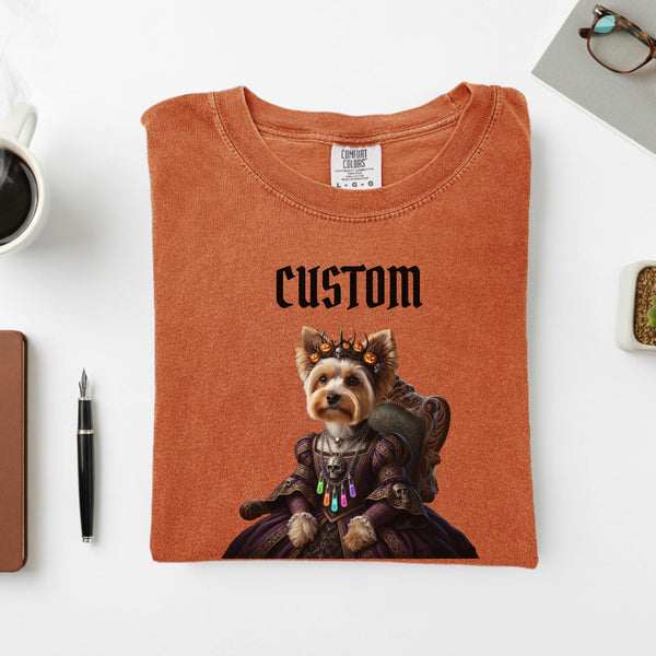 Comfort Colors Custom Dog Shirt, Custom Halloween Pet Shirt, Spooky Royal Yorkie Queen Tee, Gift for Yorkie Mom, Pet Lover Gift