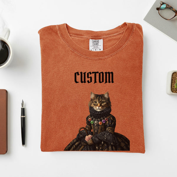 Custom Cat Shirt Comfort Colors , Halloween Pet Portrait Tee, Spooky Renaissance Queen Cat, Gift for Cat Mom, Custom Cat Gift