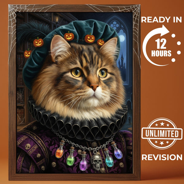 Custom Halloween Pet Portrait, Renaissance Cat Nobleman, Spooky Tudor Dog Art, Gothic Scholar Decor, Pet Lover Gift