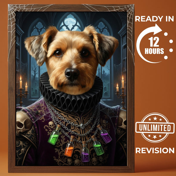 Custom Halloween Pet Portrait, Vampire Dog Painting, Spooky Gothic Cat Art, Alchemist Potion Decor, Pet Lover Gift