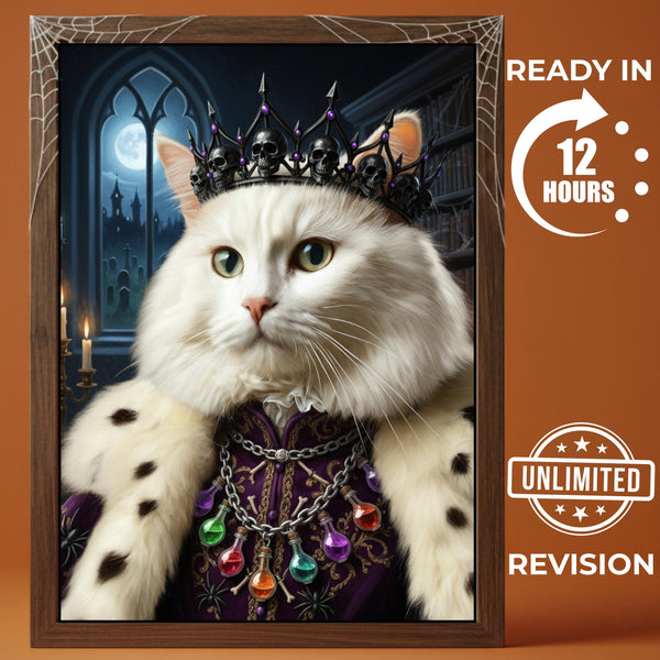 Custom King Pet Portrait, Spooky Halloween Wall Art, Funny Cat Painting, Personalized Home Decor, Cat Lover Gift