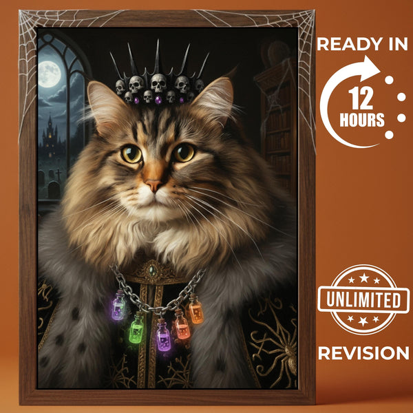 Custom Halloween Pet Portrait, Dark Royalty Cat Art, Spooky Wall Decor, Funny Pet Gift, Gift for Him, Cat Dad Gift