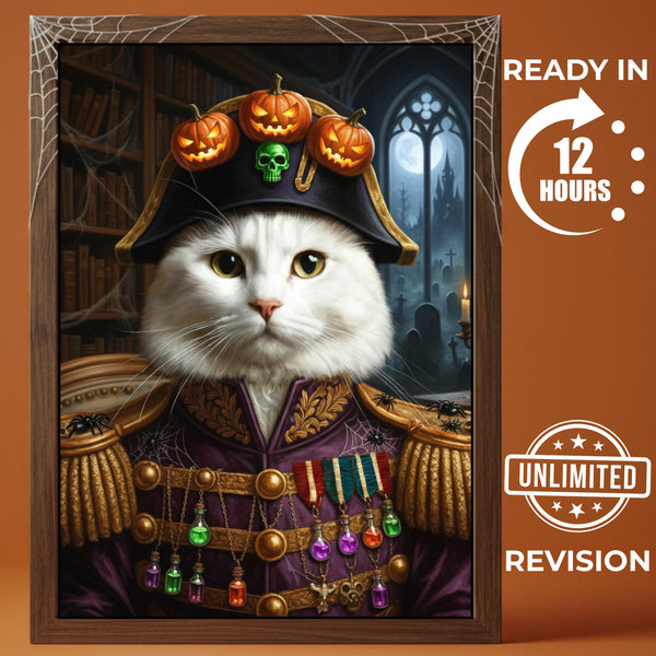 Custom Halloween Cat Portrait – Personalized Gothic Pet Canvas, Spooky Renaissance Pet Art