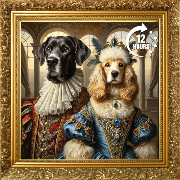 Custom Renaissance Pet Portrait: Royal Dog Couple Painting (Digital File)
