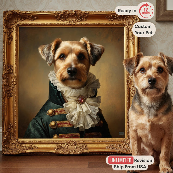 Custom Pet Portrait, Noble Dog in Costume, Historical Aristocrat Painting, Unique Wall Art, Gift for Dog Mom