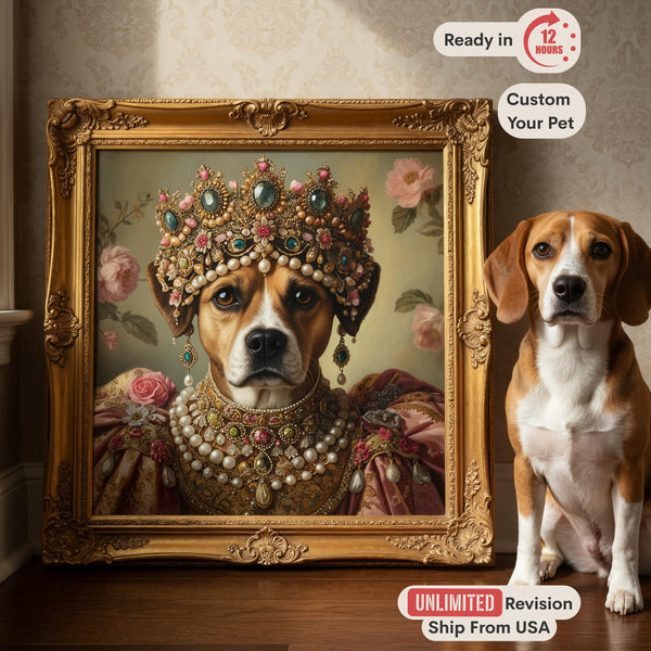 Royal Dog Portrait, Custom Queen Pet Painting, Regal Cat Art from Photo, Funny Pet Gift