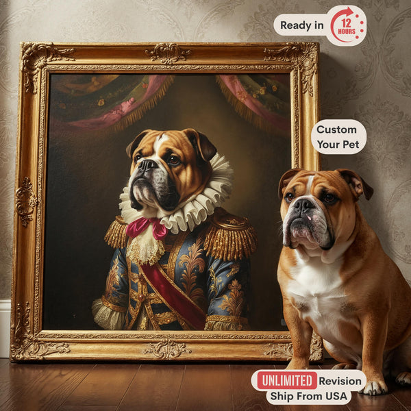 Personalized Pet Painting from Photo, Custom Dog or Cat in Royal Costume, Regal Wall Art, Funny Gift for Pet Lover