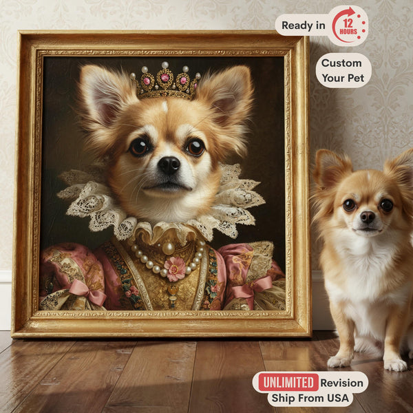 Custom Pet Portrait from Photo, Regal Queen Dog, Royal Oil Painting, Funny Cat Gift
