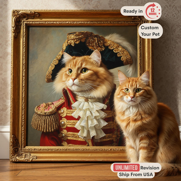 Custom Pet Portrait, Regal Dog or Cat Art, Military Admiral Painting, Funny King Queen Pet Gift