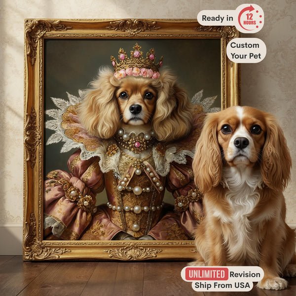 Custom Pet Portrait, Royal Dog Oil Painting, Regal Queen Cat Art, Funny Pet Gift from Photo