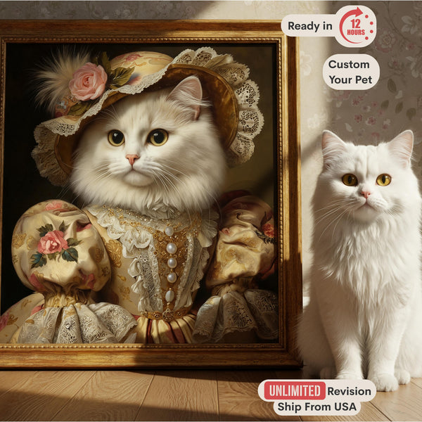 Custom Cat Portrait from Photo, Regal Victorian Pet, Royal Oil Painting, Funny Dog Gift