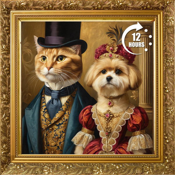 Custom Royal Pet Portrait Canvas: Unique Dog & Cat Art Gift