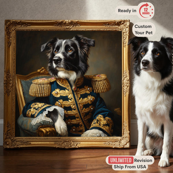 Personalized Pet Painting from Photo, Custom Dog or Cat in Royal Costume, Regal Wall Art, Funny Gift for Pet Lover