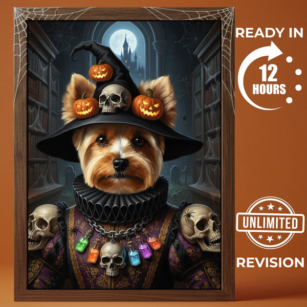 Custom Witch or Wizard Pet Portrait: Spooky Gothic Halloween Decor
