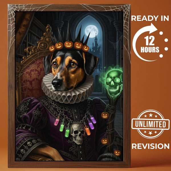 Custom Necromancer Pet Portrait: Gothic Dark Lord Dog Cat Art
