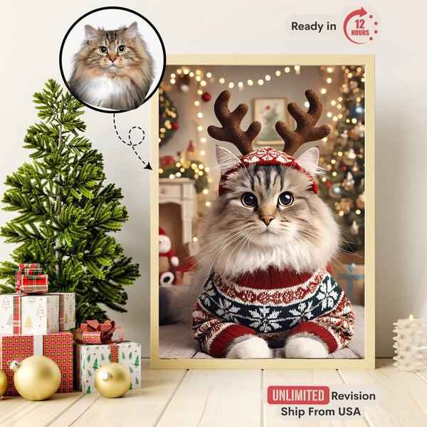 Christmas Pet Portrait from Photo, Funny Santa Dog Painting, Custom Xmas Cat Gift, Royal Pet Art