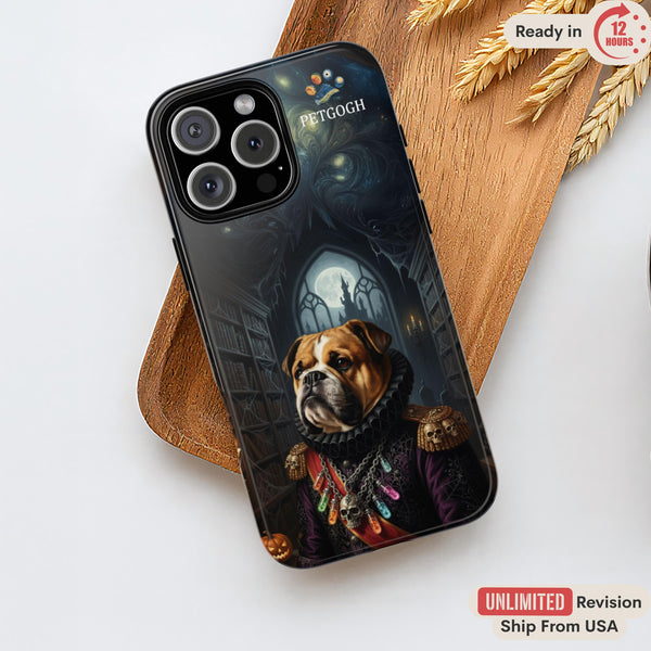 Custom Pet Case, Halloween Bulldog Phone Case, Personalized iPhone 17 Case, Using Pet Photo + Name, Custom Dog Phone Case, Spooky Cat Case