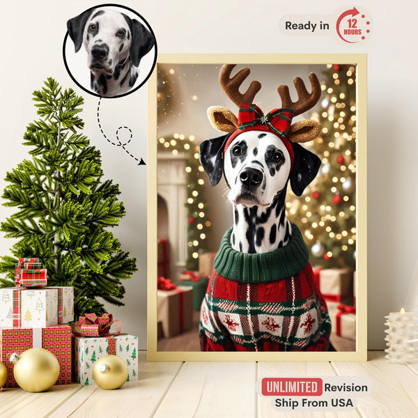 Holiday Pet Portrait from Photo, Custom Xmas Cat Painting, Custom Animal Oil Painting, Funny Santa Dog Gift Regal Christmas Decor