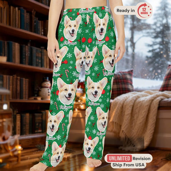 Personalized Christmas Pajamas with Pet Photo, Custom Dog & Cat Face PJs, Xmas Gift for Her, Holiday Pet Lover Pajama Set