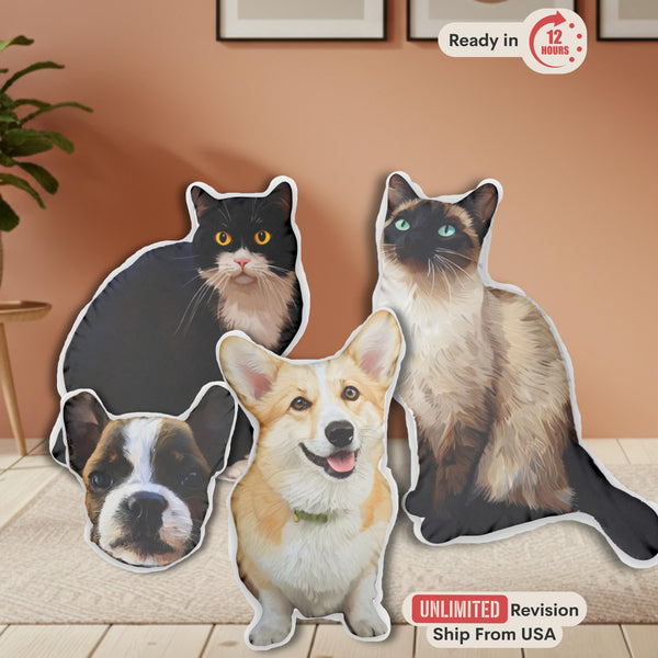 Custom Pet Shaped Pillow from Photo, Personalized Dog Body Pillow, Cat Look Alike Pillow, Pet Memorial Gift