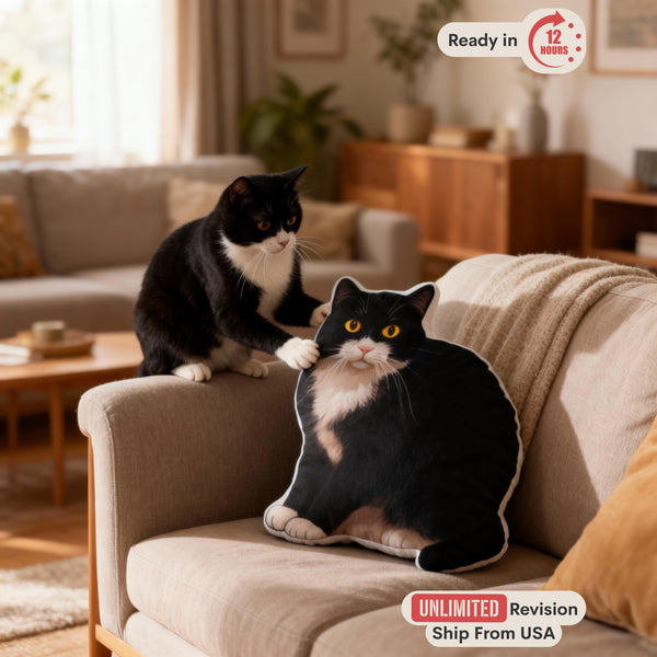 Custom Cat Shaped Pillow, Personalized Pet Replica from Photo, 3D Pet Cushion, Cat Mom Gift