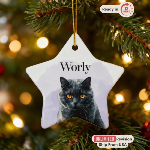Custom Cat Ornament Star Shape, Personalized Pet Ornament with Name, Christmas Dog Ornament, Cat Lover Gift