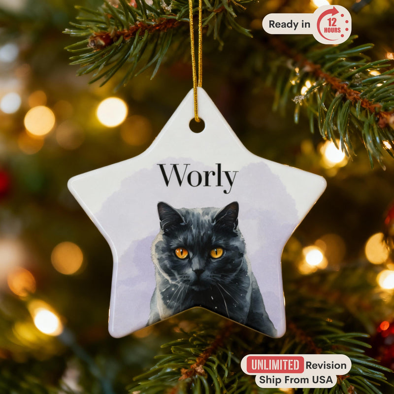 Custom Cat Ornament Star Shape, Personalized Pet Ornament with Name, Christmas Dog Ornament, Cat Lover Gift