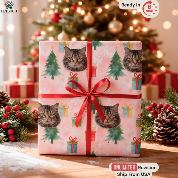 Christmas Pet Gift Wrapping Paper from Photo, Custom Cat Gift Wrap, Personalized Dog Wrapping Paper, Holiday Pet Gift