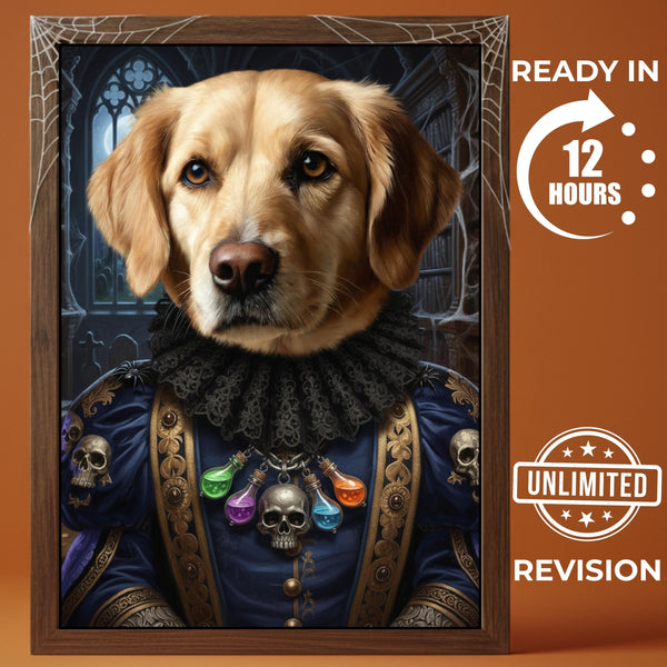 Custom Halloween Pet Portrait, Gothic Royal Dog Painting, Renaissance Cat Art, Spooky Fantasy Decor, Pet Lover Gift