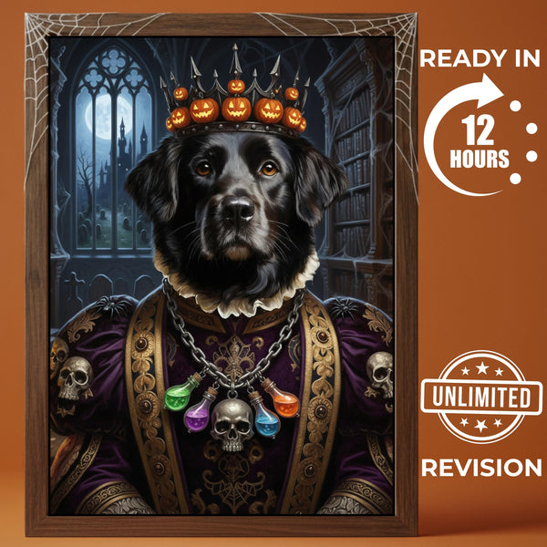 Custom Halloween Pet Portrait, Funny Black Dog Art, Spooky Wall Decor, Pet Owner Gift, Custom Pet Memorial