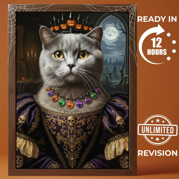Custom Halloween Pet Portrait, Personalized Cat Poster, Gothic Home Decor, Funny Cat Owner Gift, Pet Memorial