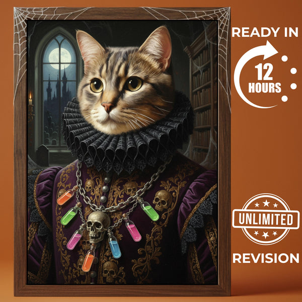 Custom Vampire Cat Portrait: Gothic Pet Art, Spooky Halloween Decor