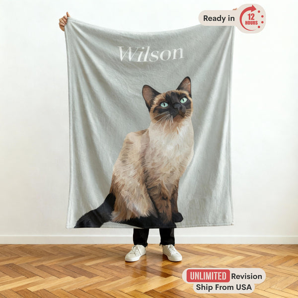 Custom Pet Photo Blanket | Custom Dog or Cat Portrait with Name | Cozy Fleece Throw, Unique Gift for Pet Lovers