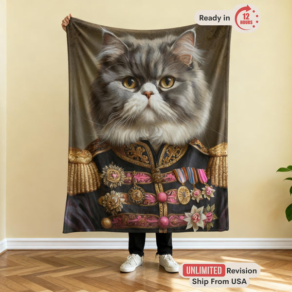 Regal Pet Blanket, Custom King Cat Portrait, Personalized Royal Dog Painting, Funny Fleece Throw