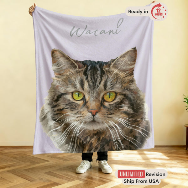 Personalized Pet Blanket with Cat Photo, Custom Dog or Cat Throw, Cozy Furry Fleece Blanket, Pet Memorial Gift, Housewarming, Dog Mom Gift