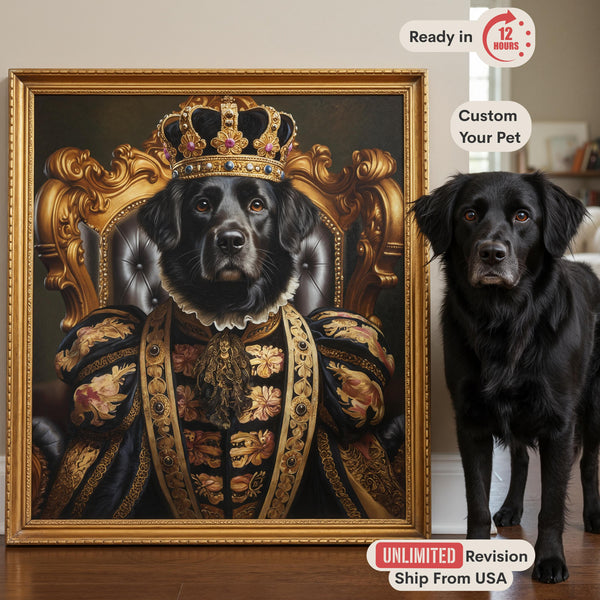 Custom Pet Portrait from Photo, Royal King or Queen Costume, Regal Dog or Cat Art, Personalized Pet Canvas Gift