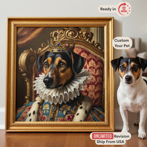 Custom Pet Portrait, Royal Pet Portrait Canvas, Regal Dog Art from Photo, Personalized King Queen Pet Painting, Funny Gift for Pet Owner