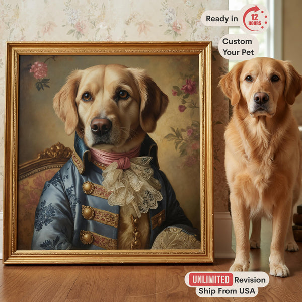 Custom Pet Portrait, Regal Dog Painting from Photo, Royal Pet Portrait Canvas, Historical Pet Art, Funny Gift for Pet Lover