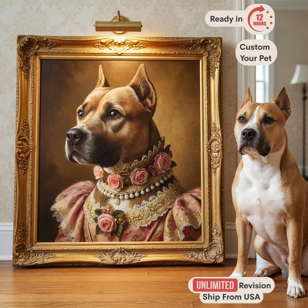 Custom Pet Portrait, Royal Dog Oil Painting, Regal Queen Cat Art, Funny Pet Gift from Photo