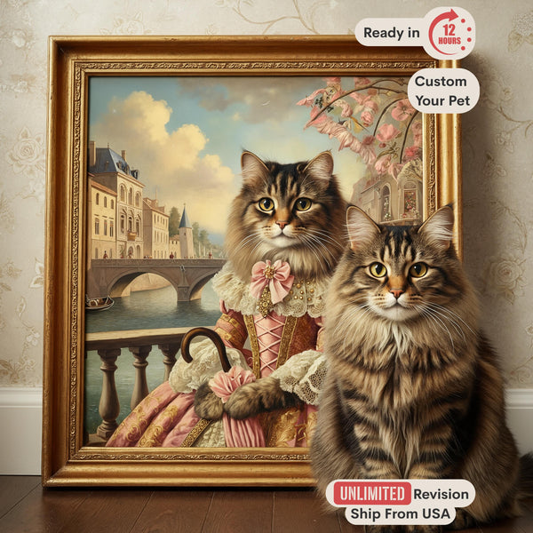 Custom Pet Portrait from Photo, Regal Victorian Cat, Royal Oil Painting, Funny Dog Gift
