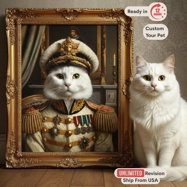 Custom Pet Portrait, Pet in Military Costume, Regal Admiral Painting, Custom Artwork, Cat Dad Present